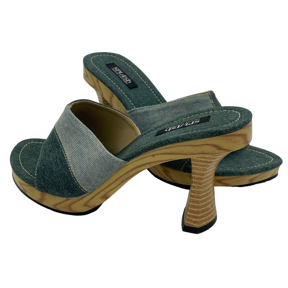 Splash Vintage Patchwork Blue Denim Heels - image 3
